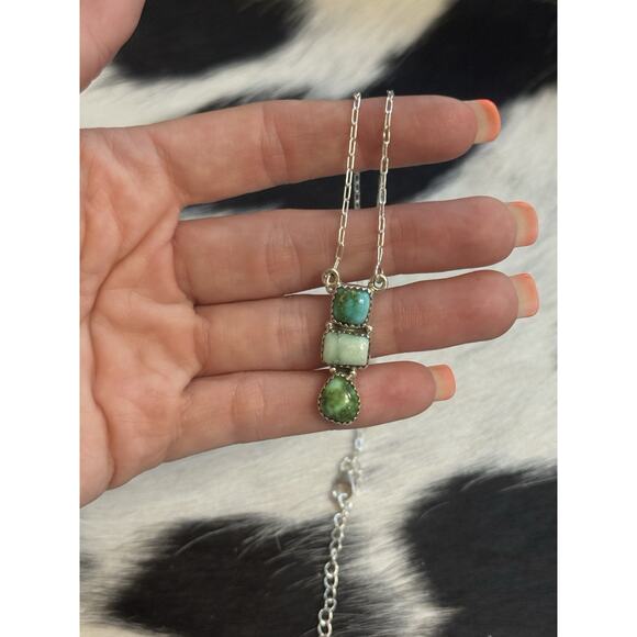 Native American Sterling Silver Multi Sonoran Gold Paloma Turquoise Bar Necklace - Picture 1 of 8